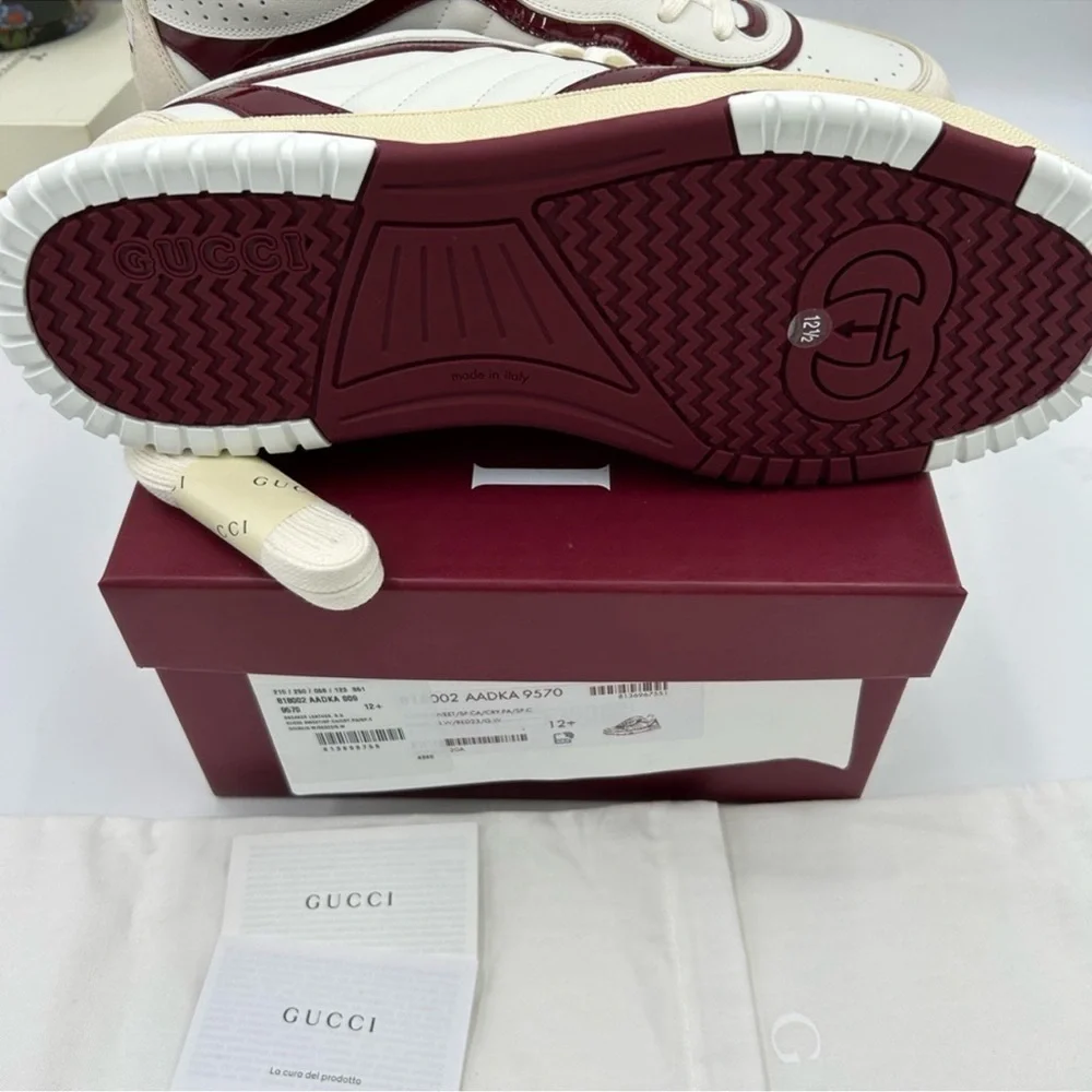 Men’s Gucci re-Web sneakers in white leather with red accent size 12.5 Italy
